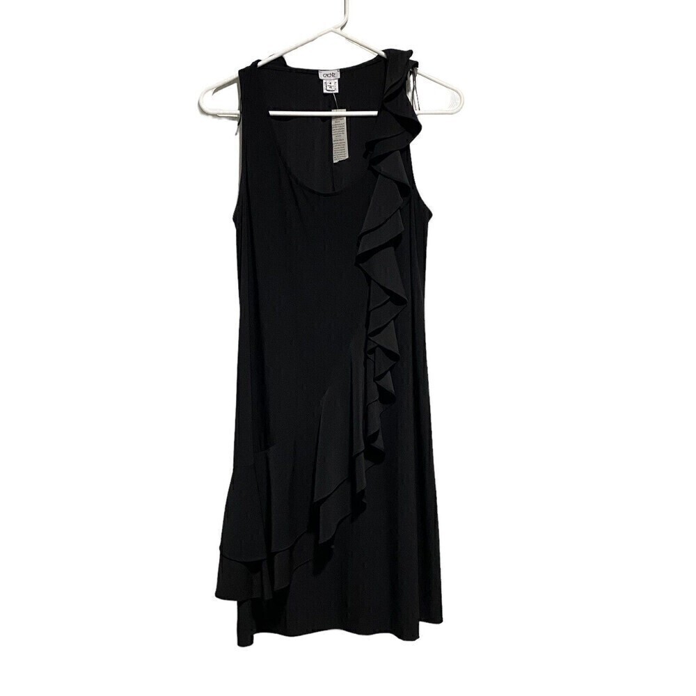 Cache Sleeveless Diagonal Ruffle Shift Black Dres… - image 1